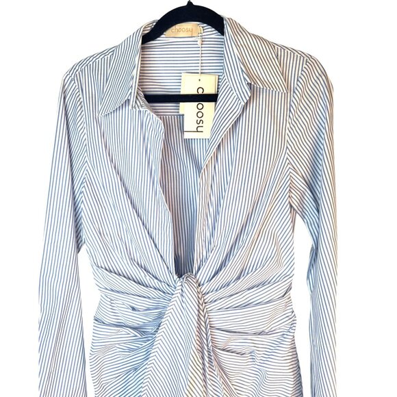 NWT Choosy Size 6 Blue & White Striped Twist Front Shirt Dress - Picture 8 of 11